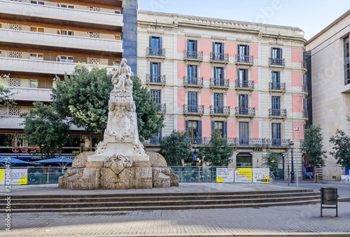 Theater Square on the Rambla and the monument to Frederic Soler in Barcelona photo