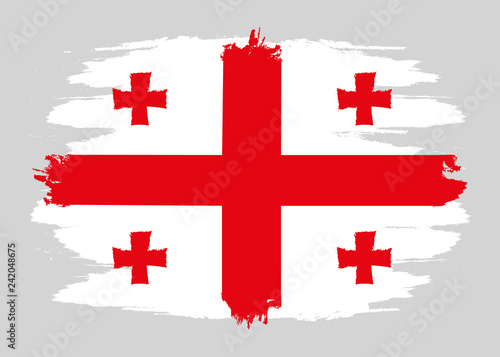 Georgia Flag. Brush painted Georgia Flag. Hand drawn style illustration with a grunge effect and watercolor. Georgia Flag with grunge texture. Vector illustration.