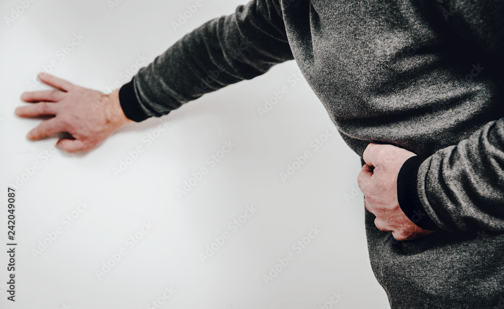 Abdominal pain, stomach problems. Medical and health concept. The man
