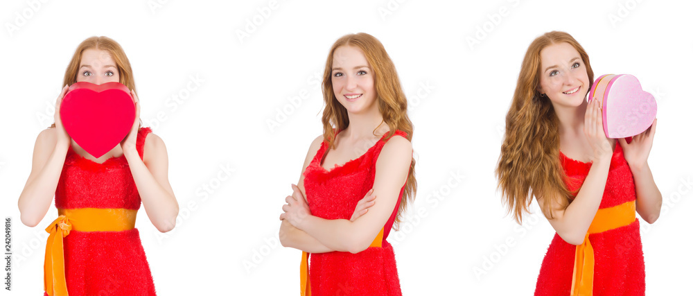 Young nice girl with giftbox isolated on white Young nice girl with giftbox isolated on white