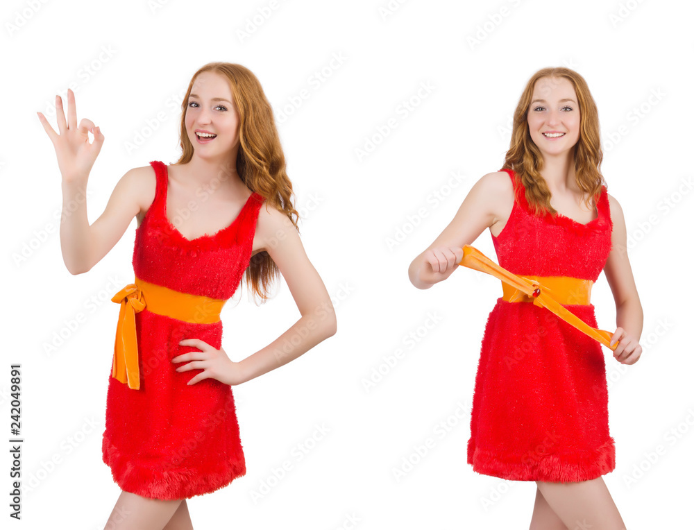 Pretty young girl in red dress isolated on white Pretty young girl in red dress isolated on white