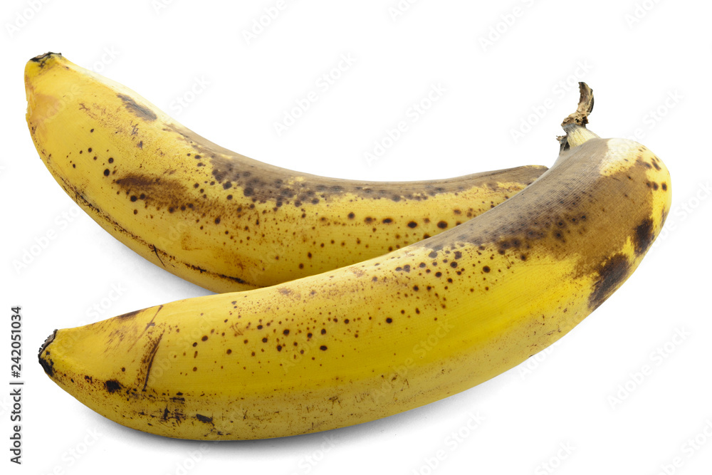 overripe bananas, bananas on a white background isolated