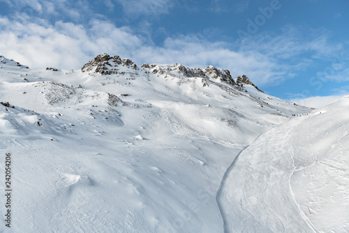 Winter mountain ski resort landscape