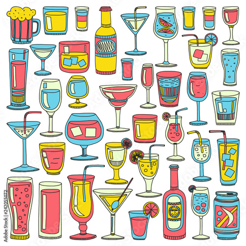 Collection of popular cocktails for the menu. Vector illustration.