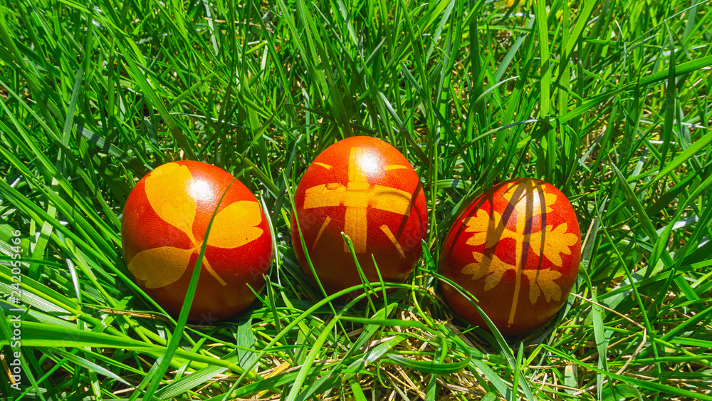 banner uova di Pasqua colorate sul prato verde banner uova di Pasqua colorate sul prato verde