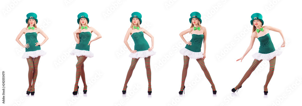 Young girl in saint patrick celebration concept Young girl in saint patrick celebration concept
