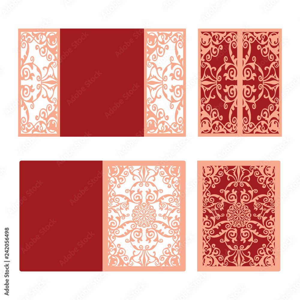 Laser cut wedding invitation card template vector. Die cut paper card