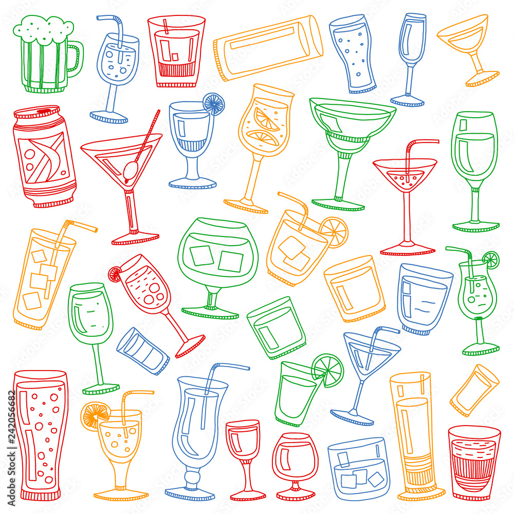 Vector set of popular cocktails for the menu. Doodle style icons. Vector set of popular cocktails for the menu. Doodle style icons.