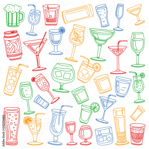 Vector set of popular cocktails for the menu. Doodle style icons.