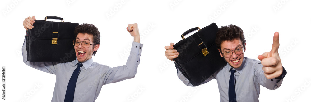 Young employee with briefcase isolated on white Young employee with briefcase isolated on white