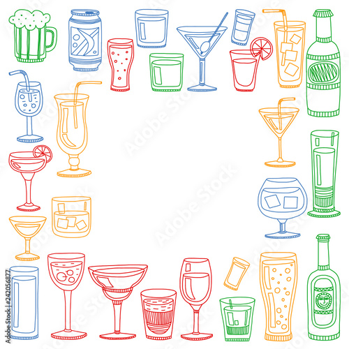 Vector set of popular cocktails for the menu. Doodle style icons.