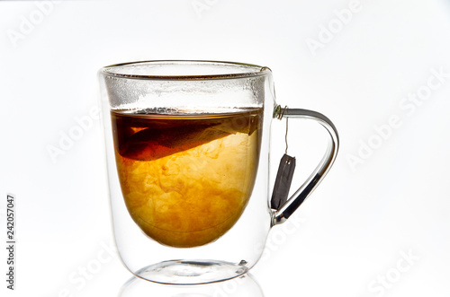 glass thermocup with tea bag