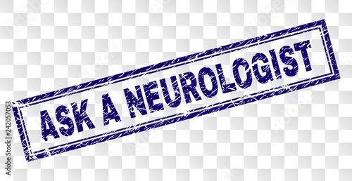 ASK A NEUROLOGIST stamp seal watermark with rubber print style and double framed rectangle shape. Stamp is placed on a transparent background.