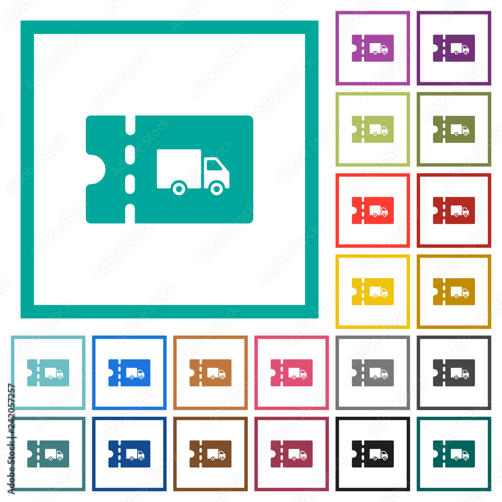 Transport discount coupon flat color icons with quadrant frames