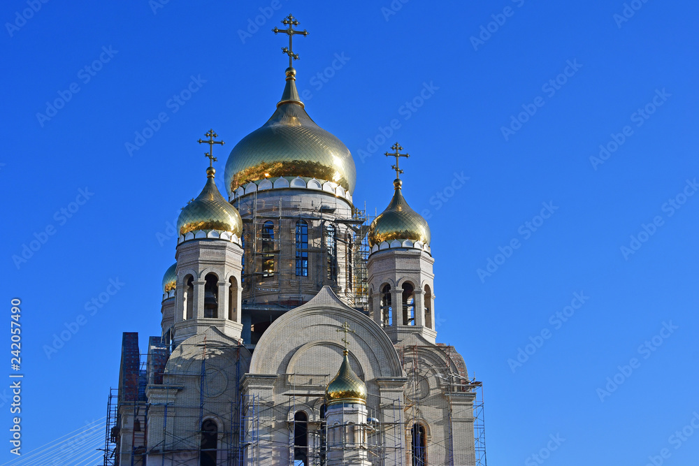Russia, Vladivostok. The construction of the Spaso-Preobrazhensky Cathedral in the city centre Russia, Vladivostok. The construction of the Spaso-Preobrazhensky Cathedral in the city centre