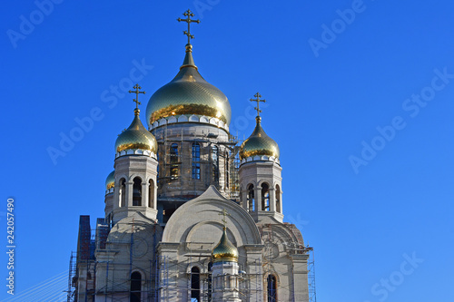 Russia, Vladivostok. The construction of the Spaso-Preobrazhensky Cathedral in the city centre photo