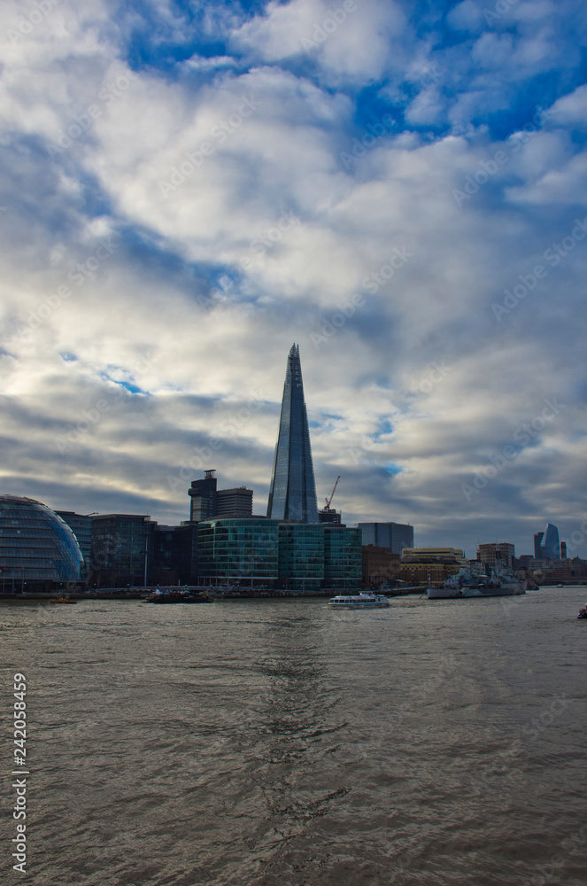 Shard in London - Winter Scene From the Thames - London Skyline in Winter - British Identity and Brexit Concerns