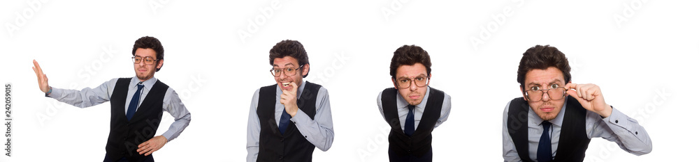 Young businessman in funny concept on white Young businessman in funny concept on white