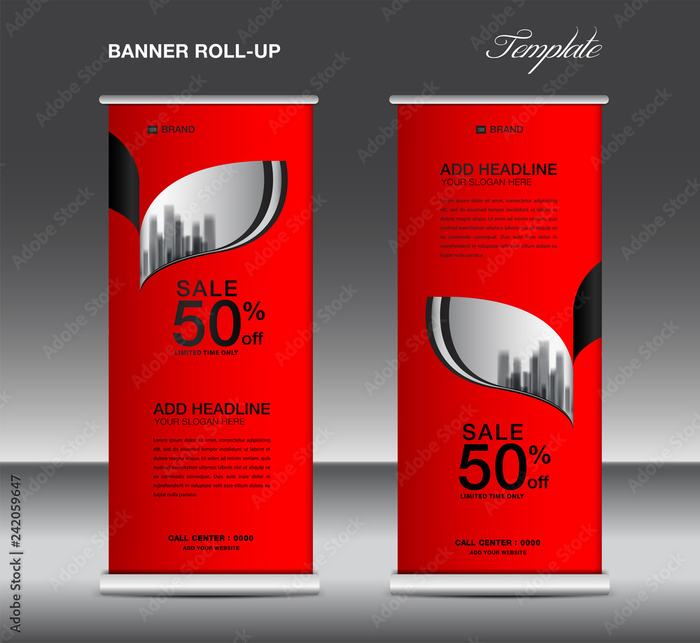 Red Roll up banner template vector, advertisement, xbanner, poster