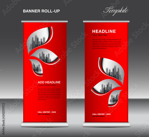 Red Roll up banner template vector, advertisement, x-banner, poster, pull up design, display, layout , business flyer, web banner, exhibition, stand, presentation, luxurious concept idea