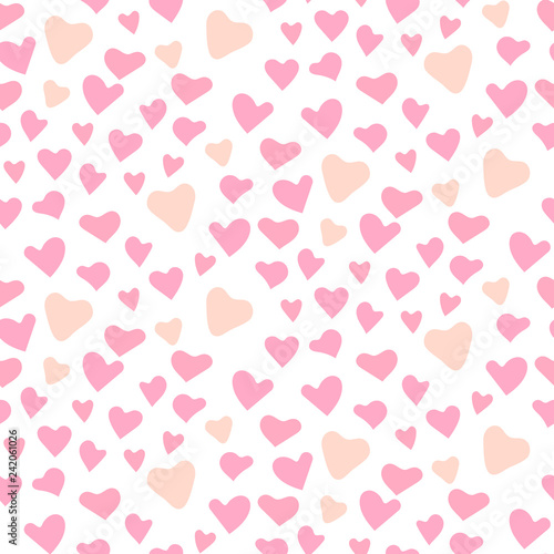 Cute hearts seamless vector pattern. Valentines Day pink background.