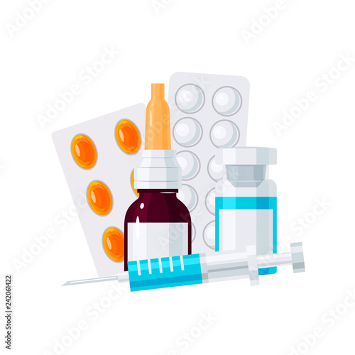 Medicine bottles vector concept in flat style