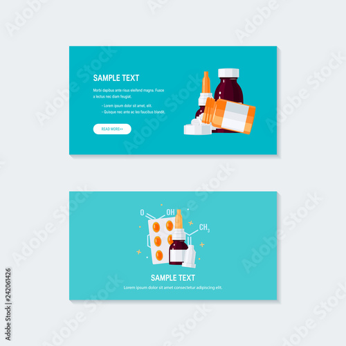 Medicine template for web banners in flat style