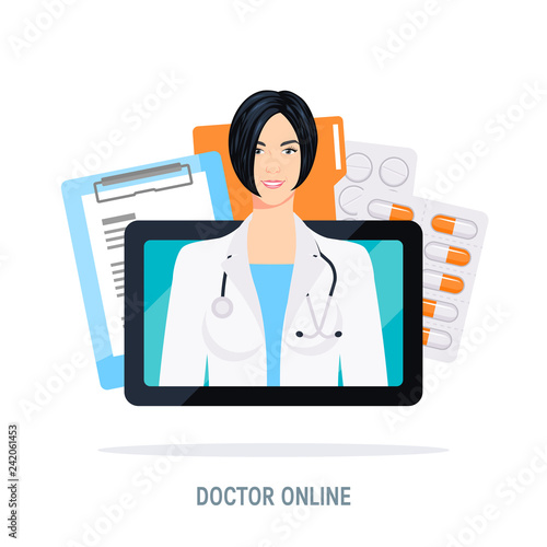Doctor online vector concept in flat style