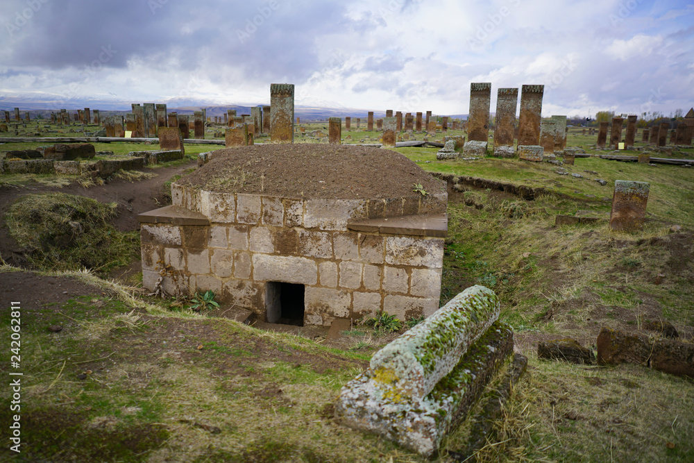The traditional Turkish cemetery is important place to visit at Ahlat, Bitlis, Turkey