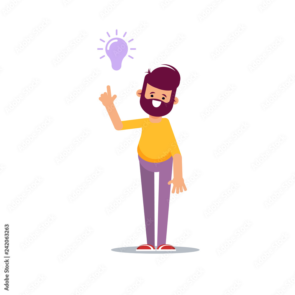 Concept of a great idea. Man shows gesture. Solution of the problem