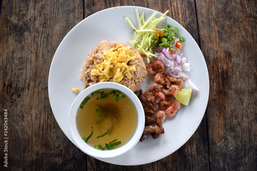 Thai local health food rice mix shrimp paste and soup Thai local health food rice mix shrimp paste and soup