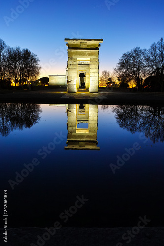 Amazing Sunset view of Temple of Debod in City of Madrid, Spain