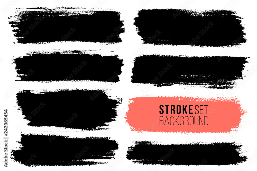 Vector set of hand drawn brush strokes, stains for backdrops. Monochrome design elements set. One color monochrome artistic hand drawn backgrounds.