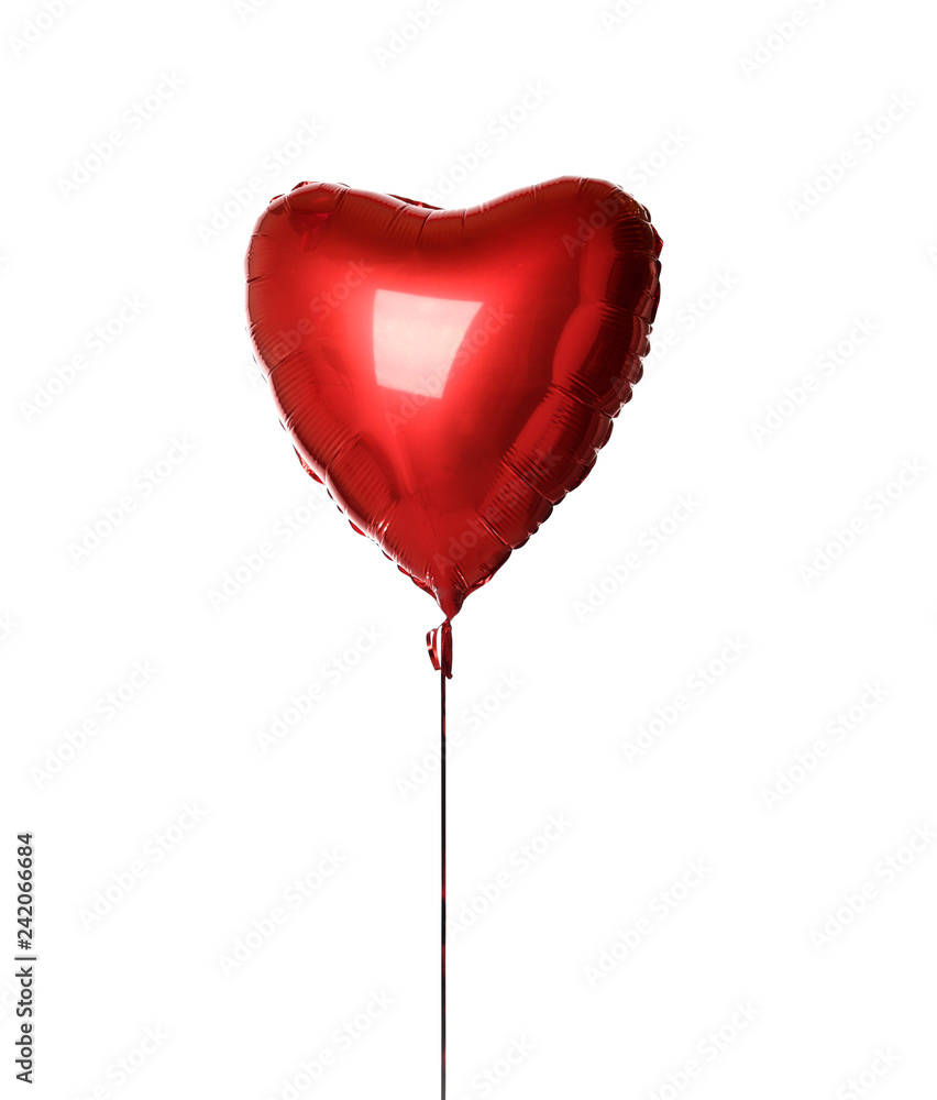 Single red heart balloon object for birthday party or love  valentines day isolated on a white
