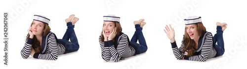 Young woman sailor isolated on white