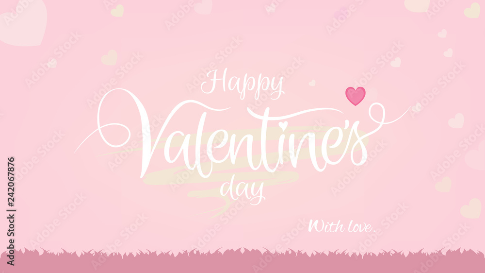 Happy valentines day greeting card with typography art brush handwriting lettering style in pink color, Vector illustration