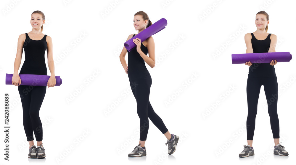 Young woman doing exercises isolated on white Young woman doing exercises isolated on white