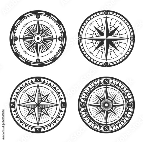 Nautical compass wind rose vintage icons