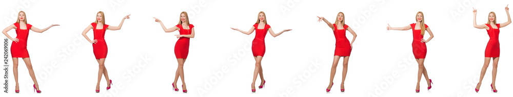 Beautiful woman in red dress isolated on white Beautiful woman in red dress isolated on white