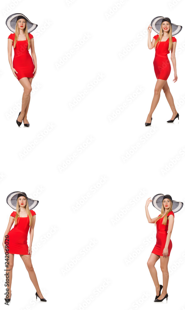 Beautiful woman in red dress isolated on white Beautiful woman in red dress isolated on white