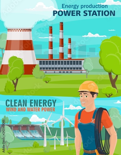 Power plant, hydro power station and wind turbines