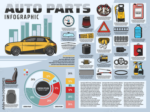 Car repair service infographics with auto parts
