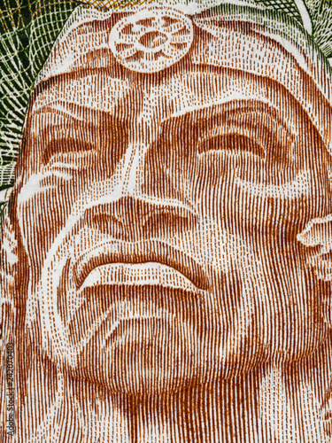 Ruminahui portrait on Ecuador 1000 sucre banknote close up. Inca warrior, leader the resistance against the Spanish in the Inca Empire after the death of Emperor Atahualpa.. photo