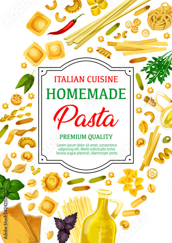 Pasta, spaghetti and macaroni with Italian herbs