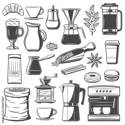 Coffee cup and espresso machine. Cafe equipments