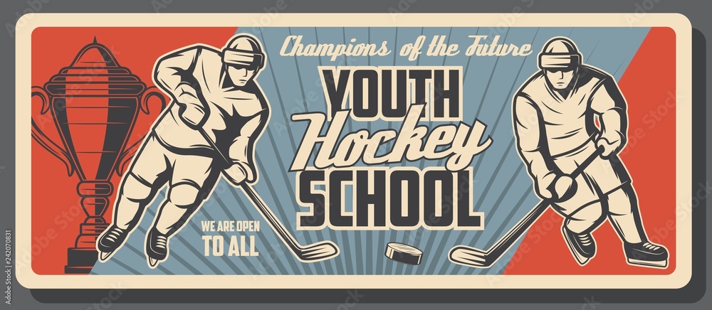 Fototapeta premium Ice hockey puck, stick and player on rink