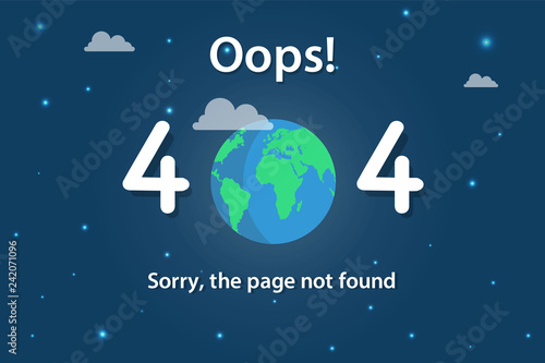 Space 404 error page. Design template for website background graphic