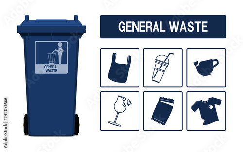 Set of general waste icon on transparent background