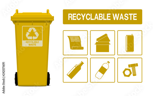 Set of recyclable waste icon on transparent background