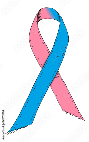 Pink and blue ribbon symbol. Sketch-Style Icon. Symbol. Sign. Stock Vector Illustration. Transparence. White Isolated.